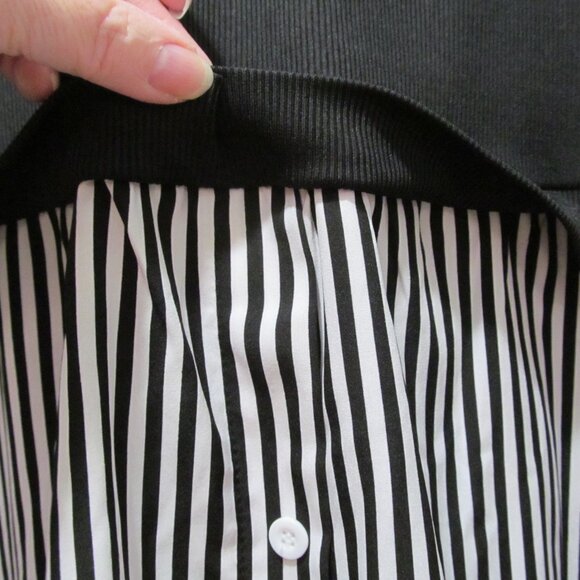 SHEIN Curve Essnce Plus Striped Print Top Lantern Sleeve 2 in 1 top Black Sz 4X - Picture 8 of 14